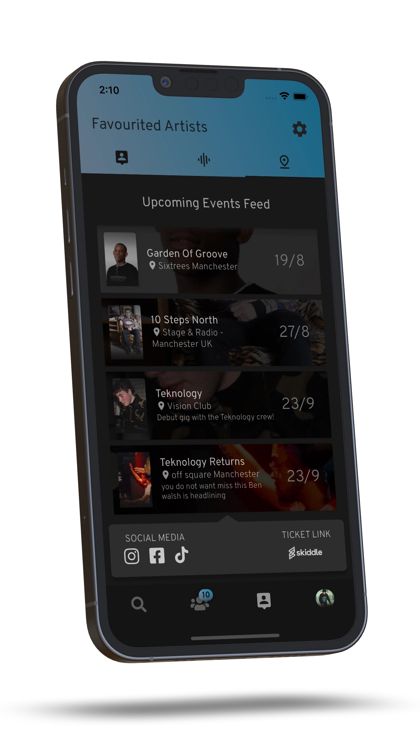Mobile App Mockup - Events Feed Page
