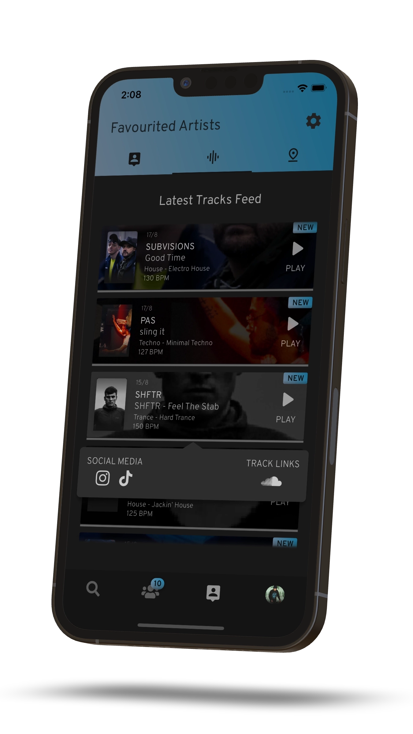 Mobile App Mockup - Tracks Feed Page